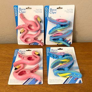 Set of 8 Boca Towel Lounge Chair Clips Pink Flamingo Blue Flip Flop New O2Cool